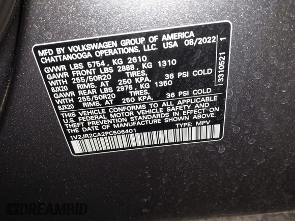 2023 Volkswagen Atlas SE с VIN 1V2JR2CA2PC506401, выставлен на аукционе IAAI как лот 41805834 с пробегом 29 124 миль миль и . История ставок и продаж доступна на DreamBid. Изображение 9.