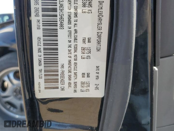 2005 Chrysler 300 with VIN 2C3JA63H15H654003, listed as a Copart auction lot 48752465 with 103,090 mi miles and Salvage Title. Bid and sale history available at carsss.com. Image 15.