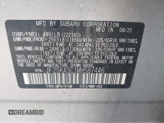2021 Subaru Forester Limited with VIN JF2SKASC1MH587446, listed as a IAAI auction lot 41455476 with 32,265 mi miles. Bid and sale history available at carsss.com. Image 9.