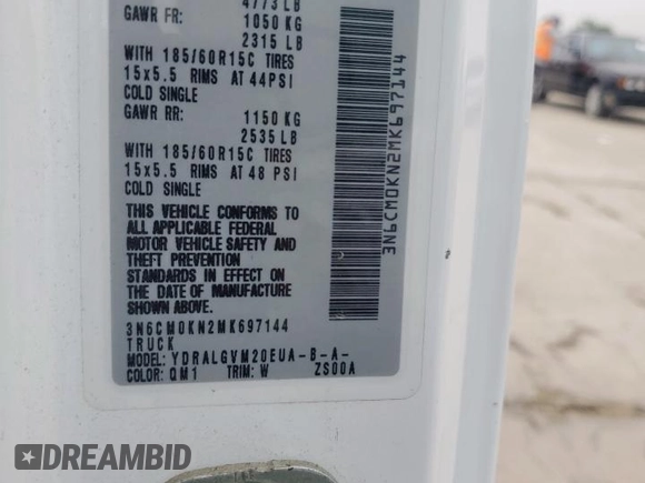 2021 Nissan NV200 S with VIN 3N6CM0KN2MK697144, listed as a Copart auction lot 59377255 with 40,776 mi miles and Salvage title. Bid and sale history available at DreamBid. Image 12.