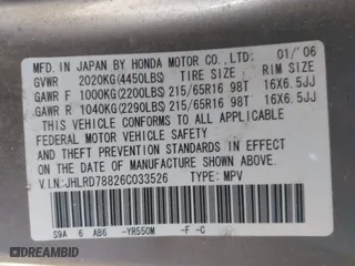2006 Honda CR-V EX with VIN JHLRD78826C033526, listed as a IAAI auction lot 41922809 with 235,196 mi miles. Bid and sale history available at carsss.com. Image 9.