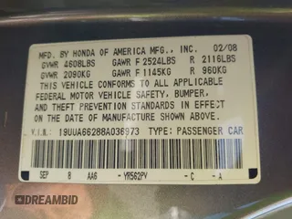 2008 Acura TL with VIN 19UUA66288A036973, listed as a IAAI auction lot 42000664 with 250,990 mi miles. Bid and sale history available at carsss.com. Image 9.
