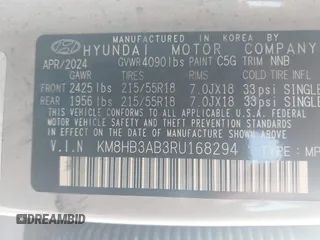 2024 Hyundai Kona SEL с VIN KM8HB3AB3RU168294, выставлен на аукционе IAAI как лот 42461624 с пробегом 15 668 миль миль и . История ставок и продаж доступна на DreamBid. Изображение 9.