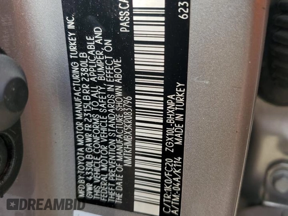 2019 Toyota C-HR XLE with VIN NMTKHMBX5KR083796, listed as a Copart auction lot 88213575 with 134,612 mi miles and Salvage Title. Bid and sale history available at DreamBid. Image 12.