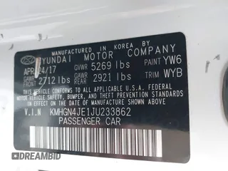 2018 Genesis G80 3.8L z VIN KMHGN4JE1JU233862, wystawiony jako IAAI lot #42209726 z przebiegiem 63 106 mil mil oraz . Historia ofert i sprzedaży dostępna na DreamBid. Obrazek 9.