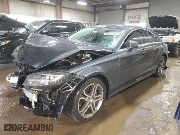 2015 Mercedes-Benz CLS 400 with VIN WDDLJ6HB8FA146478, listed as a Copart auction lot 48974385 with 123,916 mi miles and Salvage title. Bid and sale history available at DreamBid. Image 1.
