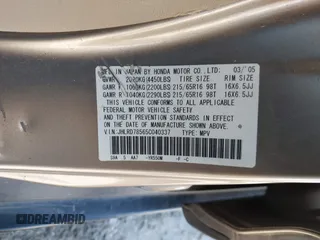 2005 Honda CR-V LX with VIN JHLRD78565C040337, listed as a IAAI auction lot 41959248 with 179,389 mi miles. Bid and sale history available at carsss.com. Image 9.