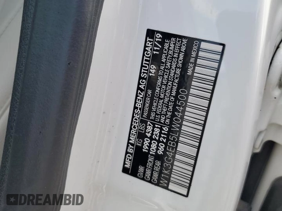 2020 Mercedes-Benz A 220 z VIN W1K3G4EB5LW044500, wystawiony jako Copart lot #58539135 z przebiegiem Nie podano mil oraz Szkoda całkowita • Salvage title. Historia ofert i sprzedaży dostępna na DreamBid. Obrazek 12.