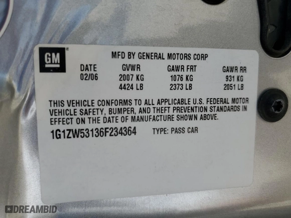 2006 Chevrolet Malibu SS with VIN 1G1ZW53136F234364, listed as a Copart auction lot 60521394 with 66,666 mi miles and Salvage Title. Bid and sale history available at carsss.com. Image 12.