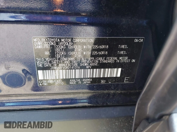 2024 Toyota RAV4 Hybrid XLE Premium with VIN JTMB6RFV0RD141316, listed as a IAAI auction lot 41980384 with 13,270 mi miles and . Bid and sale history available at DreamBid. Image 9.