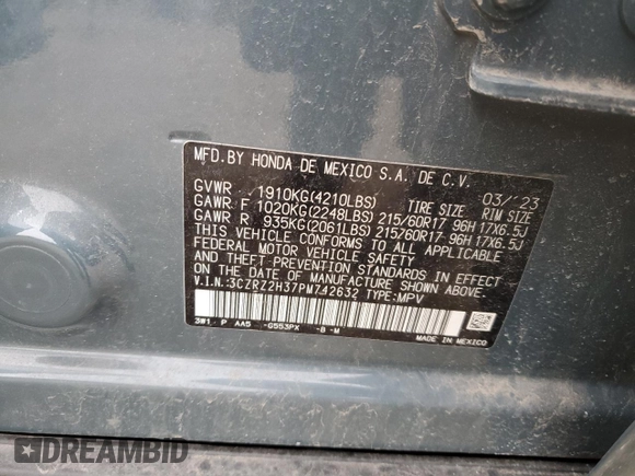 2023 Honda HR-V LX z VIN 3CZRZ2H37PM742632, wystawiony jako Copart lot #44528495 z przebiegiem 17 028 mil mil oraz Szkoda całkowita • Salvage title. Historia ofert i sprzedaży dostępna na DreamBid. Obrazek 15.