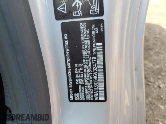 2016 BMW 2 Series 228i xDrive with VIN WBA1L9C54GV324778, listed as a Copart auction lot 53806835 with 51,743 mi miles and Salvage title. Bid and sale history available at DreamBid. Image 12.