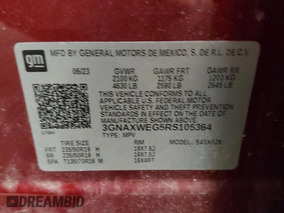 2024 Chevrolet Equinox RS с VIN 3GNAXWEG5RS105364, выставлен на аукционе Copart как лот 60456595 с пробегом 31 440 миль миль и Списание • Salvage title. История ставок и продаж доступна на DreamBid. Изображение 13.