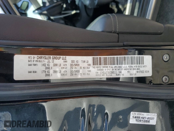 2013 Dodge Durango Citadel with VIN 1C4SDJET9DC505111, listed as a Copart auction lot 59810335 with 135,169 mi miles and Salvage title. Bid and sale history available at DreamBid. Image 13.