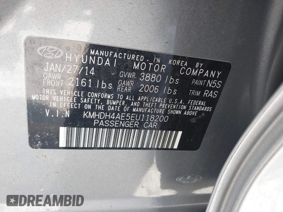 2014 Hyundai Elantra SE z VIN KMHDH4AE5EU118200, wystawiony jako IAAI lot #42178781 z przebiegiem 90 933 mil mil oraz . Historia ofert i sprzedaży dostępna na DreamBid. Obrazek 9.
