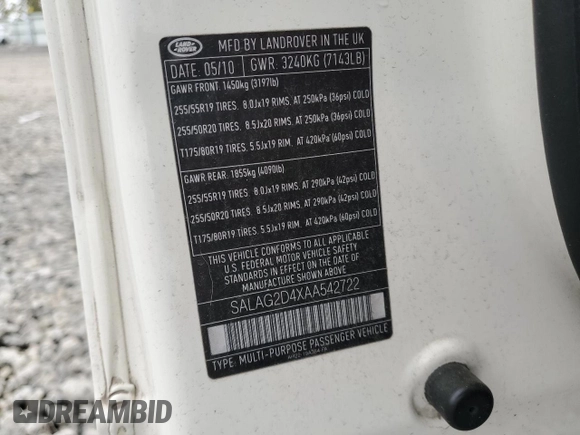 2010 Land Rover LR4 HSE с VIN SALAG2D4XAA542722, выставлен на аукционе Copart как лот 43854565 с пробегом 153 487 миль миль и Чистый • Clean title. История ставок и продаж доступна на DreamBid. Изображение 12.