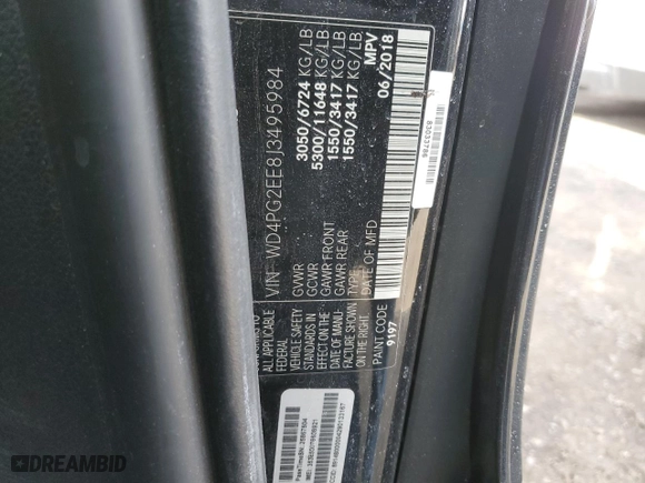 2018 Mercedes-Benz Metris Passenger Van with VIN WD4PG2EE8J3495984, listed as a Copart auction lot 47464785 with NaN miles and Clean Title. Bid and sale history available at carsss.com. Image 13.
