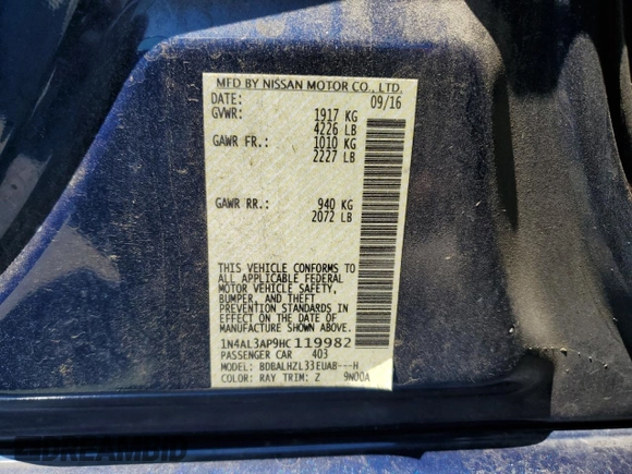 2017 Nissan Altima S with VIN 1N4AL3AP9HC119982, listed as a Copart auction lot 59414014 with 99,730 mi miles and Salvage Title. Bid and sale history available at DreamBid. Image 12.