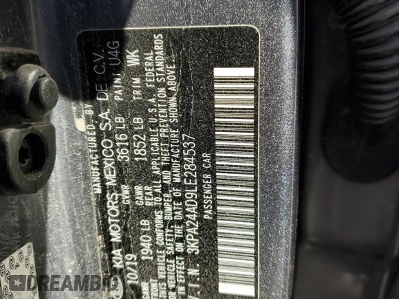 2020 Kia Rio S with VIN 3KPA24AD9LE284537, listed as a Copart auction lot 74033824 with 0 mi miles and Salvage Title. Bid and sale history available at carsss.com. Image 12.