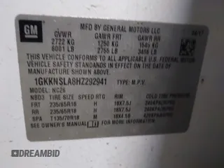 2017 GMC Acadia SLE with VIN 1GKKNSLA8HZ292941, listed as a IAAI auction lot 41360315 with 102,362 mi miles. Bid and sale history available at carsss.com. Image 9.