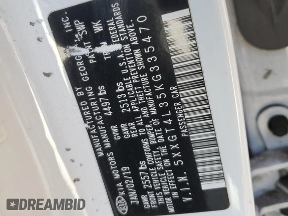 2019 Kia Optima LX z VIN 5XXGT4L35KG335470, wystawiony jako Copart lot #47495975 z przebiegiem 114 006 mil mil oraz Szkoda całkowita • Salvage title. Historia ofert i sprzedaży dostępna na DreamBid. Obrazek 12.