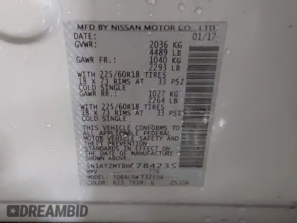 2017 Nissan Rogue SL z VIN 5N1AT2MT8HC784235, wystawiony jako IAAI lot #41549854 z przebiegiem 49 000 mil mil oraz . Historia ofert i sprzedaży dostępna na DreamBid. Obrazek 9.
