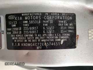2014 Kia Sedona LX with VIN KNDMG4C72E6574651, listed as a Copart auction lot 55354355 with 155,795 mi miles and Clean Title. Bid and sale history available at carsss.com. Image 13.