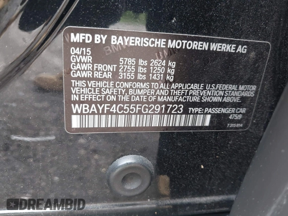 2015 BMW 7 Series 740Li xDrive with VIN WBAYF4C55FG291723, listed as a IAAI auction lot 42694382 with 101,140 mi miles and . Bid and sale history available at DreamBid. Image 9.