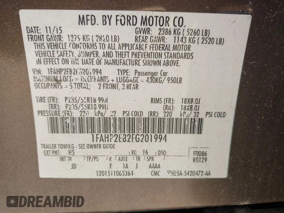 2015 Ford Taurus SEL with VIN 1FAHP2E82FG201994, listed as a IAAI auction lot 42750171 with 228,873 mi miles and . Bid and sale history available at DreamBid. Image 9.