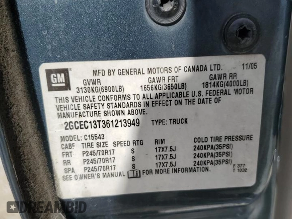 2006 Chevrolet Silverado 1500 LT1 with VIN 2GCEC13T361213949, listed as a Copart auction lot 41787535 with 271,251 mi miles and Salvage Title. Bid and sale history available at carsss.com. Image 12.