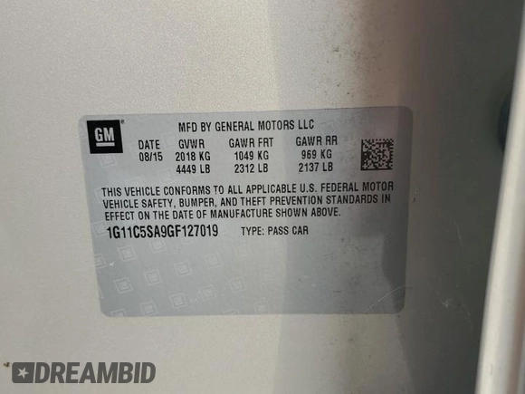 2016 Chevrolet Malibu LT with VIN 1G11C5SA9GF127019, listed as a Copart auction lot 79413014 with 149,999 mi miles and Salvage Title. Bid and sale history available at DreamBid. Image 14.