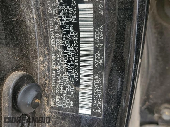 2012 Toyota Prius One with VIN JTDKN3DU1C5479402, listed as a Copart auction lot 55987055 with 176,263 mi miles and Clean Title. Bid and sale history available at DreamBid. Image 12.