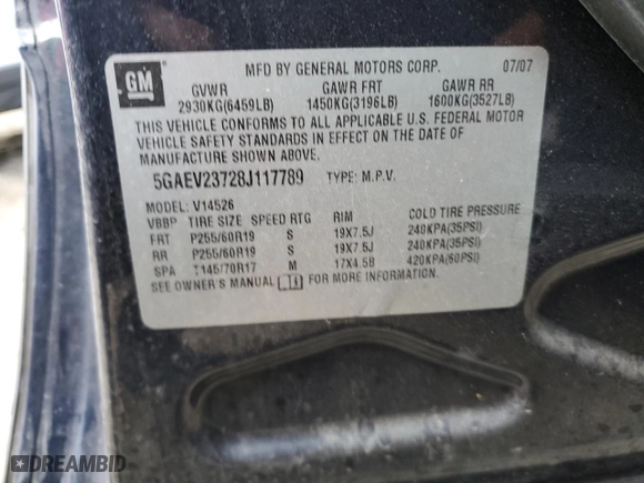 2008 Buick Enclave CXL with VIN 5GAEV23728J117789, listed as a Copart auction lot 81032074 with 164,264 mi miles and Salvage Title. Bid and sale history available at carsss.com. Image 13.