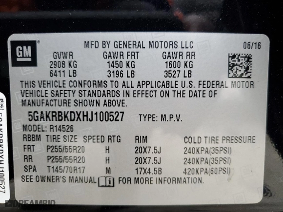 2017 Buick Enclave Leather with VIN 5GAKRBKDXHJ100527, listed as a Copart auction lot 79457454 with 99,516 mi miles and Salvage Title. Bid and sale history available at carsss.com. Image 15.