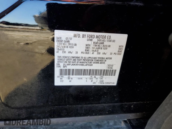 2017 Lincoln MKX Select with VIN 2LMPJ6KR1HBL47020, listed as a Copart auction lot 37538494 with 25,736 mi miles and Salvage Title. Bid and sale history available at carsss.com. Image 12.