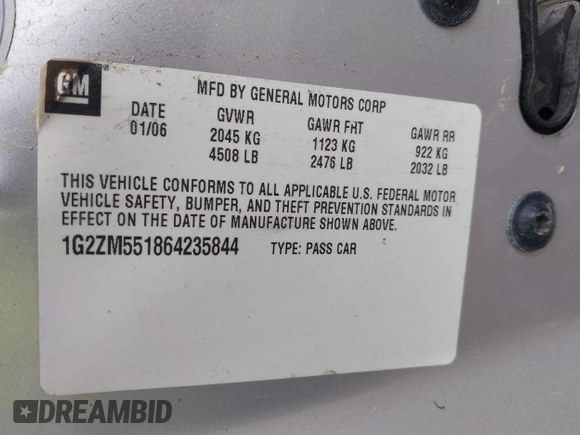 2006 Pontiac G6 GTP z VIN 1G2ZM551864235844, wystawiony jako IAAI lot #42088507 z przebiegiem 170 376 mil mil oraz . Historia ofert i sprzedaży dostępna na DreamBid. Obrazek 9.