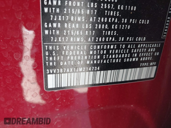 2018 Volkswagen Tiguan SEL z VIN 3VV3B7AX1JM214734, wystawiony jako IAAI lot #42473627 z przebiegiem 79 152 mil mil oraz . Historia ofert i sprzedaży dostępna na DreamBid. Obrazek 9.