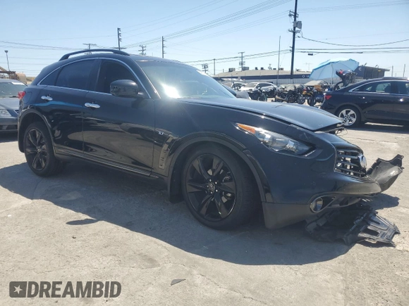 2015 Infiniti QX70 with VIN JN8CS1MU9FM380312, listed as a Copart auction lot 54104005 with 100,678 mi miles and Salvage Title. Bid and sale history available at DreamBid. Image 4.