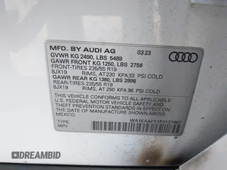 2023 Audi Q5 S line Premium Plus z VIN WA1EAAFY1P2127967, wystawiony jako IAAI lot #42327485 z przebiegiem 52 754 mil mil oraz . Historia ofert i sprzedaży dostępna na DreamBid. Obrazek 9.