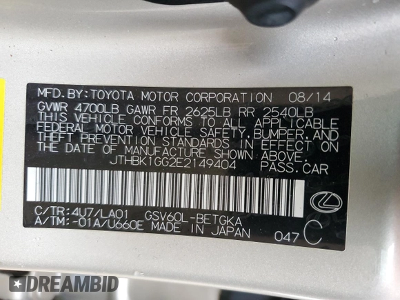 2014 Lexus ES 330 z VIN JTHBK1GG2E2149404, wystawiony jako Copart lot #55436505 z przebiegiem 154 550 mil mil oraz Szkoda całkowita • Salvage title. Historia ofert i sprzedaży dostępna na DreamBid. Obrazek 13.