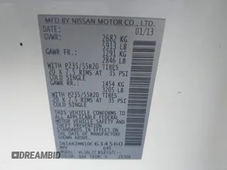 2013 Nissan Pathfinder S с VIN 5N1AR2MN1DC634560, выставлен на аукционе IAAI как лот 42824639 с пробегом 187 095 миль миль и . История ставок и продаж доступна на DreamBid. Изображение 9.