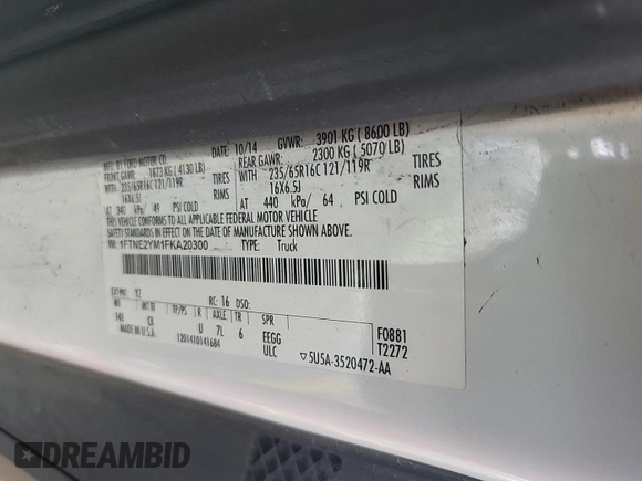 2015 Ford Transit with VIN 1FTNE2YM1FKA20300, listed as a IAAI auction lot 42634833 with 53,803 mi miles and . Bid and sale history available at DreamBid. Image 34.