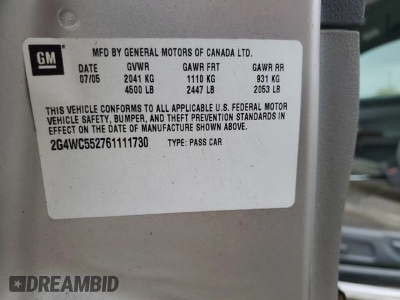 2006 Buick LaCrosse CX z VIN 2G4WC552761111730, wystawiony jako Copart lot #55835895 z przebiegiem 159 624 mil mil oraz Nie do naprawy • Non repairable. Historia ofert i sprzedaży dostępna na DreamBid. Obrazek 12.