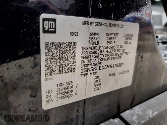 2021 Chevrolet Tahoe Commercial with VIN 1GNSKLED5MR479380, listed as a Copart auction lot 45630525 with 63,426 mi miles and Salvage title. Bid and sale history available at DreamBid. Image 14.