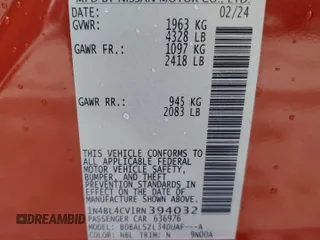 2024 Nissan Altima SR with VIN 1N4BL4CV1RN394032, listed as a Copart auction lot 65071054 with 2,931 mi miles and Non Repairable. Bid and sale history available at DreamBid. Image 12.