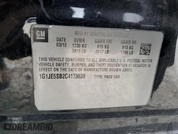 2012 Chevrolet Sonic LTZ z VIN 1G1JE5SB2C4173638, wystawiony jako Copart lot #84634474 z przebiegiem 148 247 mil mil oraz Szkoda całkowita • Salvage title. Historia ofert i sprzedaży dostępna na DreamBid. Obrazek 12.