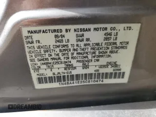 2005 Nissan Maxima 3.5 SL with VIN 1N4BA41E25C810474, listed as a Copart auction lot 76344174 with 198,903 mi miles and Salvage Title. Bid and sale history available at carsss.com. Image 12.