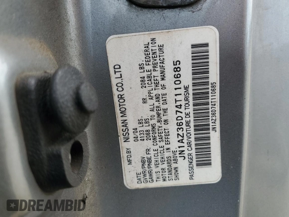 2004 Nissan 350Z Enthusiast with VIN JN1AZ36D74T110685, listed as a Copart auction lot 54630875 with 130,935 mi miles and Salvage Title. Bid and sale history available at DreamBid. Image 12.