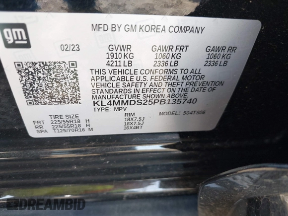 2023 Buick Encore GX Select with VIN KL4MMDS25PB135740, listed as a IAAI auction lot 42111420 with 35,672 mi miles and . Bid and sale history available at DreamBid. Image 9.