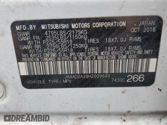 2017 Mitsubishi Outlander ES с VIN JA4AD2A39HZ009648, выставлен на аукционе Copart как лот 54650355 с пробегом 201 447 миль миль и Списание • Salvage title. История ставок и продаж доступна на DreamBid. Изображение 14.